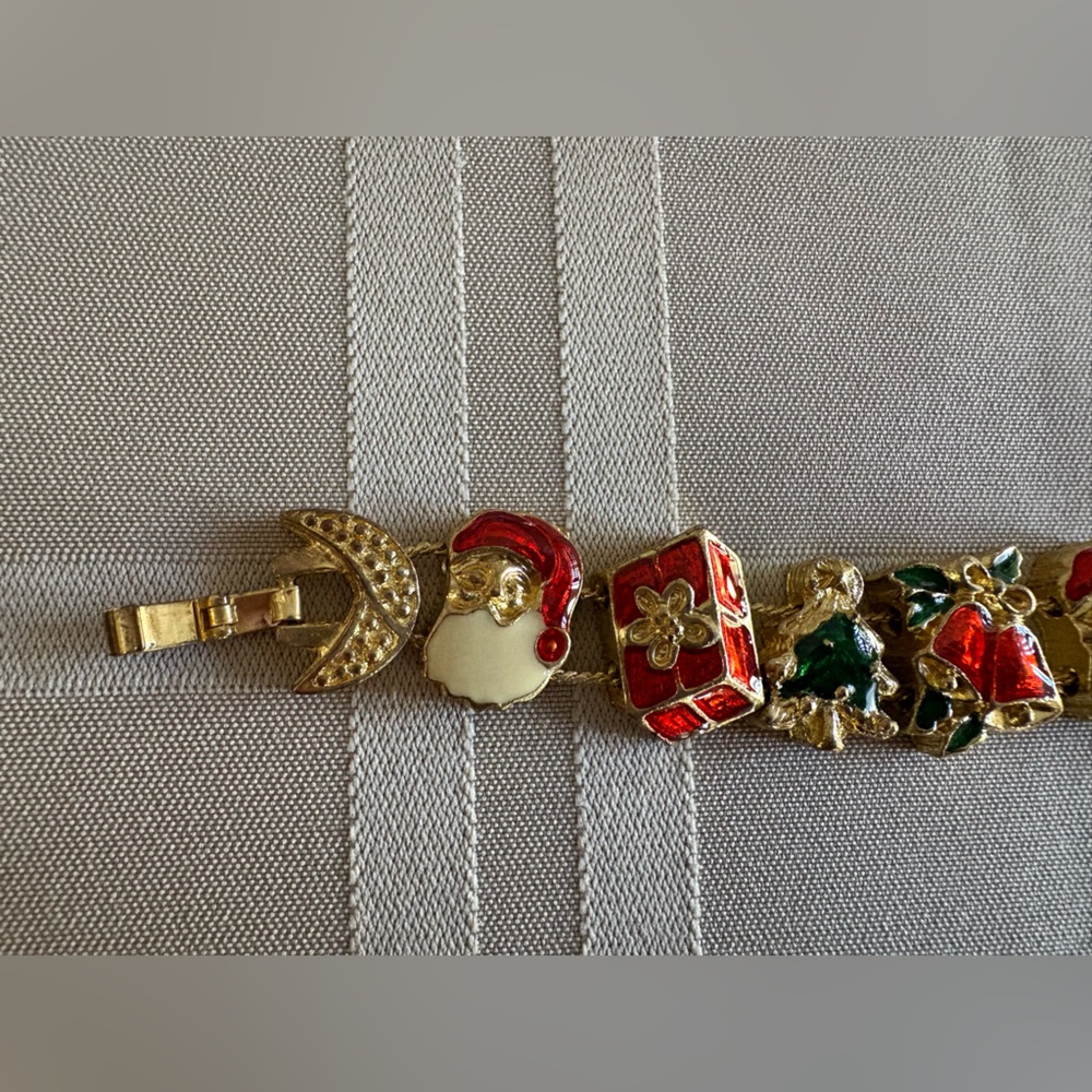 NWT Dunbar Slider Bracelet Christmas Charm Bracelet Vintage 1980s 80s Retro - Picture 4 of 15